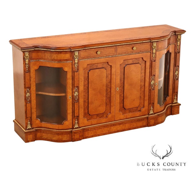 Italian Neoclassical Style Burl Wood Sideboard Credenza For Sale