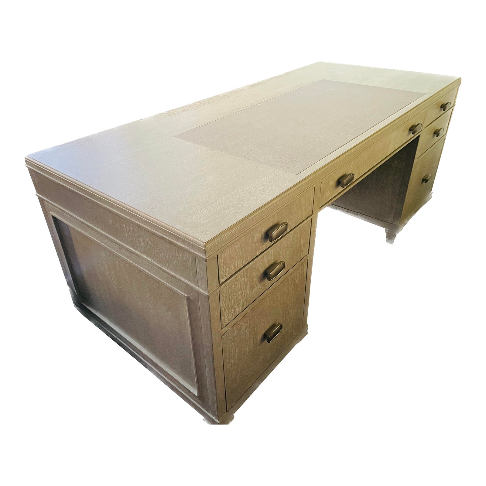 Sligh Avery Modern Grey Wood Desk With Leather Writing Surface and