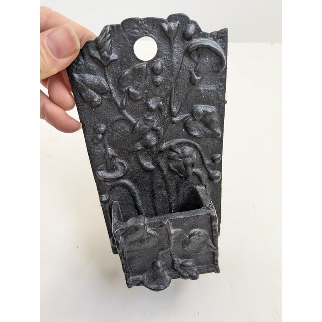 Victorian Victorian Art Nouveau Cast Iron Match Stick Holder Wall Mount For Sale - Image 3 of 6