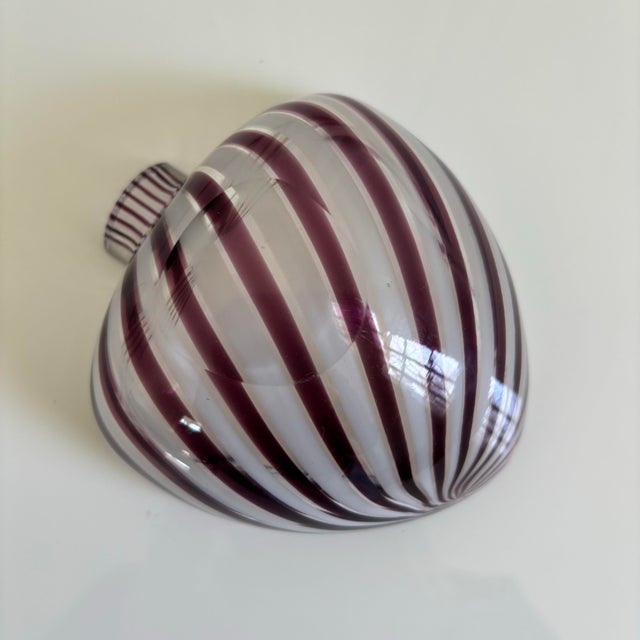Glass Vintage Italian Murano Art Glass Purple Candy Stripe Dish Bowl For Sale - Image 7 of 10