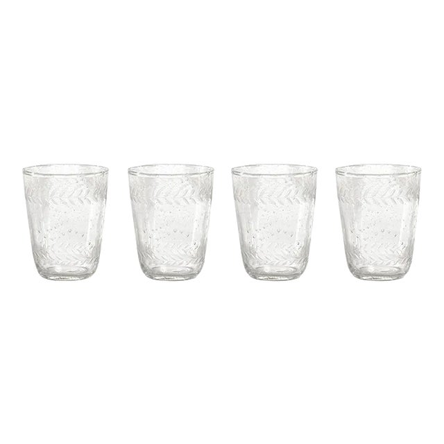 Colette Hand Made & Etched Double Old Fashioned Glasses, Set of 4 For Sale