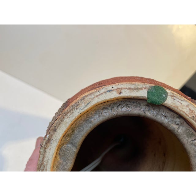 Large Danish Stoneware Table Lamp with Green Shade from Sejer, 1970s For Sale - Image 9 of 14