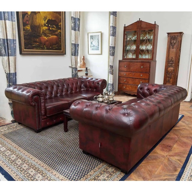 Brown Chesterfield Sofa with Top Leather For Sale - Image 8 of 9
