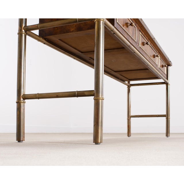 Mastercraft Etched Bronze Burlwood Console or Writing Desk 6 Ft For Sale - Image 12 of 18