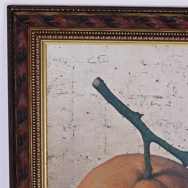 Mixed media still life with enhance lithographic oranges on a faux silver leaf background. Presented in an impressive...