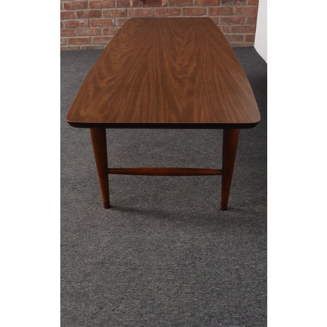 Brown Mid-Century Modern Surfboard-Form Laminate and Walnut Coffee Table With Drawer by Lane For Sale - Image 8 of 18