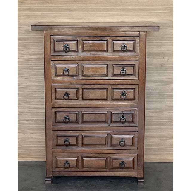 Baroque 20th Catalan Spanish Baroque Carved Walnut Tuscan Chest of Drawers or Nightstand For Sale - Image 3 of 9