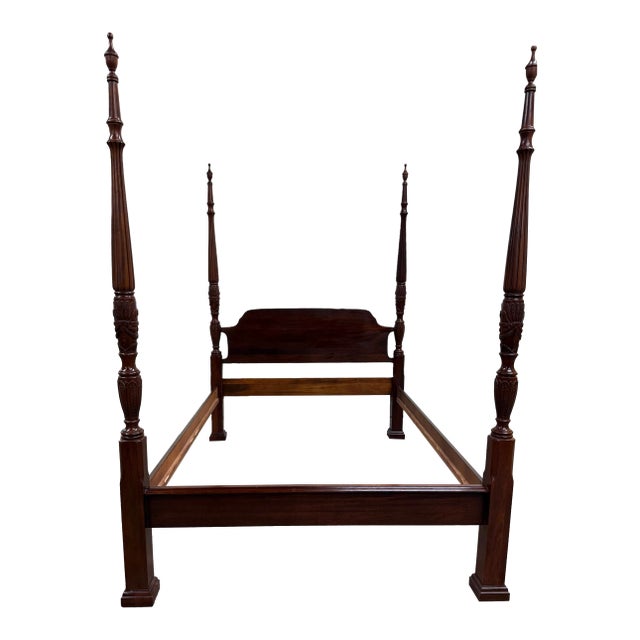 Vintage Queen Size Carved Four Poster Rice Bed For Sale