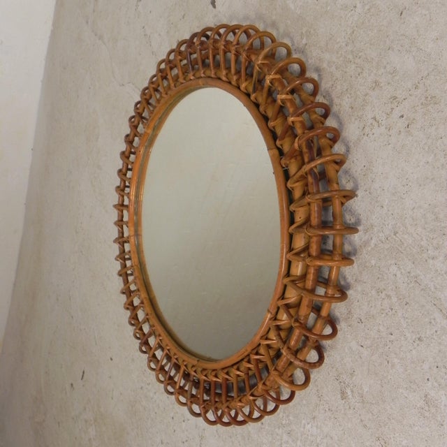 1950s Vintage Round Mirror with Bamboo Edge in the style of Franco Albini, 1950s For Sale - Image 5 of 11