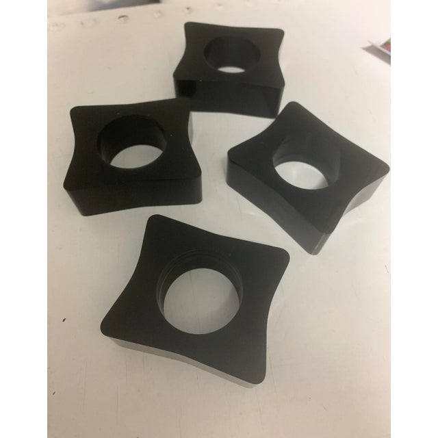 1980s Vintage 80s Napkin Rings Chunky Black Lacquer Mod Set of 4 Four For Sale - Image 5 of 6