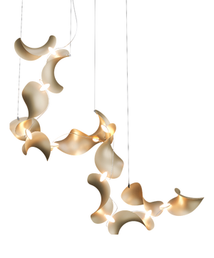 Dune 12 Spiral Chandelier with Shades in Gold Metallic Tone by Daniel Becker for Moss Objects