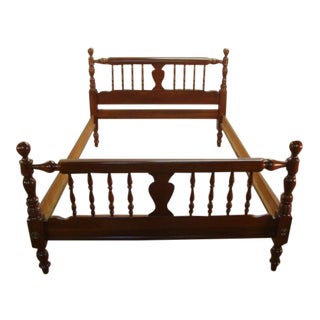 1980s Traditional Ethan Allen Solid Cherry Full Size Cannon Ball Bedframe For Sale
