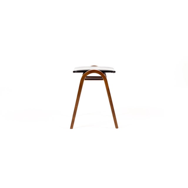 1960s Mid Century Vintage Stacking Bentwood Stool — Isamu Kenmochi for Akita Mokko — Black Vinyl For Sale - Image 5 of 8