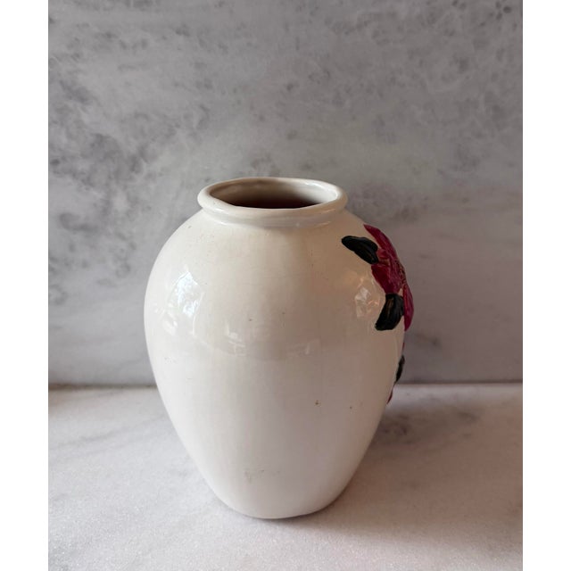 1970s Vintage 1970s Handmade Floral Embossed Ceramic Vase For Sale - Image 5 of 9
