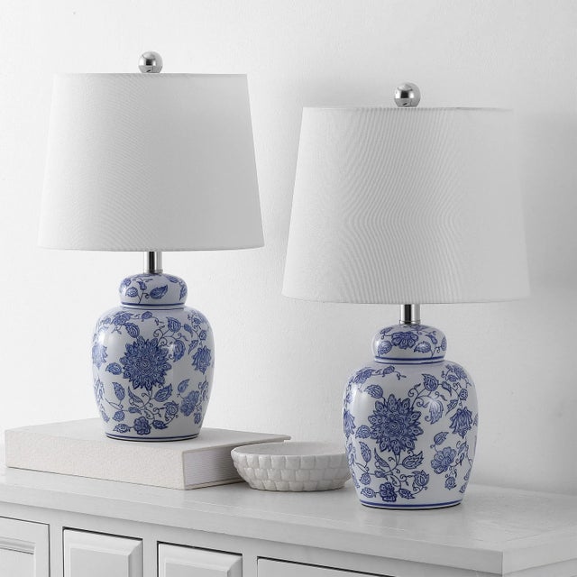 Contemporary Sandra Chinoiserie Table Lamp in White/Blue - a Pair For Sale - Image 3 of 4