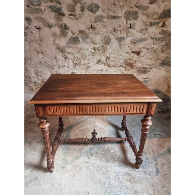 Wood French Walnut Writing Table with Drawer, 1930 For Sale - Image 7 of 16