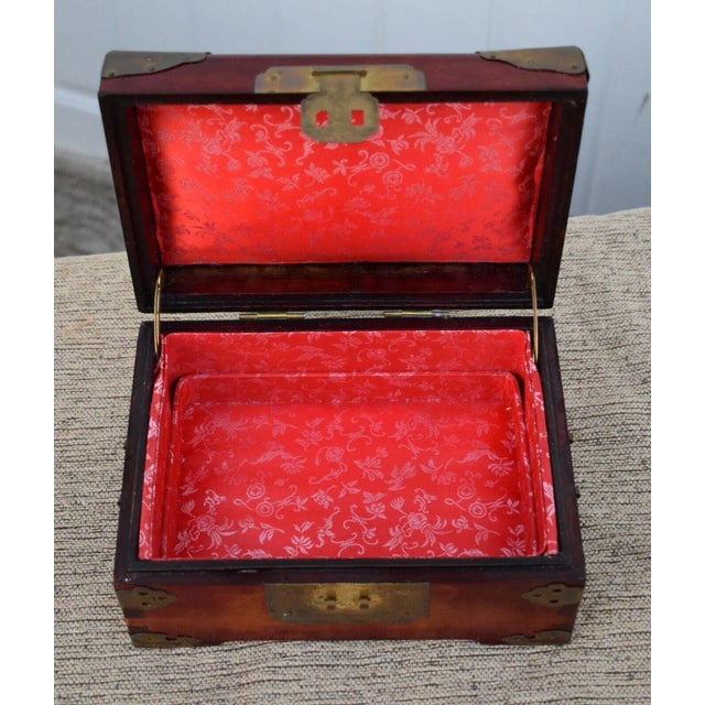 1940s Vintage Chinese Decorative Square Box W/Carved Stone & Brass Mounts For Sale - Image 5 of 10