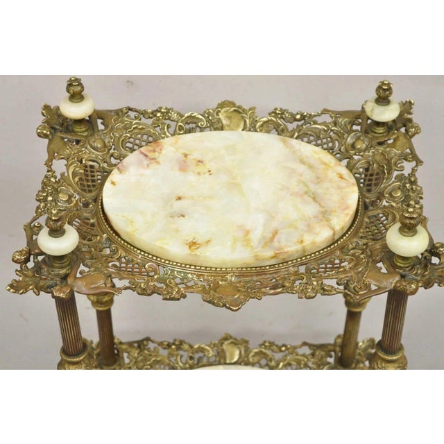 Late 19th Century Antique French Victorian Bronze 2 Tier Onyx Stone Plant Stand Accent Side Table For Sale - Image 5 of 15