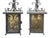 Pair of Italian pendant wall lanterns circa 1950. Amber glass panels are secured with scrolled and twisted wrought iron...