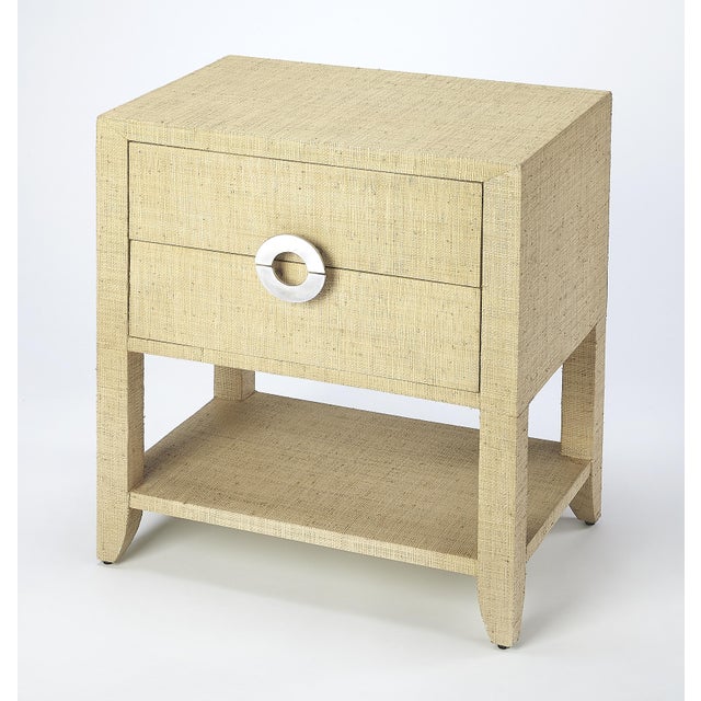Amelle 24 in. W Rectangular Raffia 2 Drawer Nightstand with Lower Open Shelf, Cream Raffia For Sale - Image 9 of 9