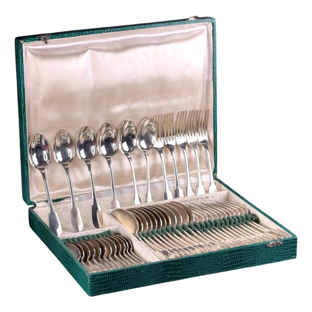 Large Mid-Century Silver-Plated Spatours Flatware Set for 12 from Christofle, France, 1950s, Set of 52 For Sale
