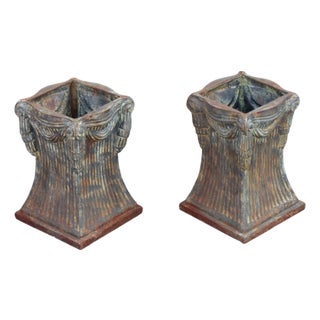 Neoclassical Style Pair Of Cast Iron Garden Planters Or Pedestal Bases For Sale