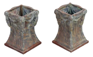 Neoclassical Style Pair Of Cast Iron Garden Planters Or Pedestal Bases