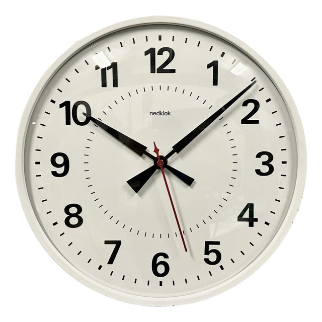 Vintage White Electric Station Wall Clock from Nedklok, 1970s For Sale