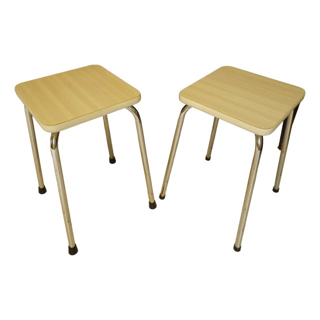 Scandinavian Style Stools in Formica and Chrome-Plated Steel, 1950s-1960s, Set of 2 For Sale