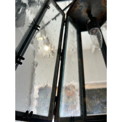 Vintage Iron Lantern Wall Sconces With Glass Seeded Panels - a Pair For Sale - Image 14 of 17