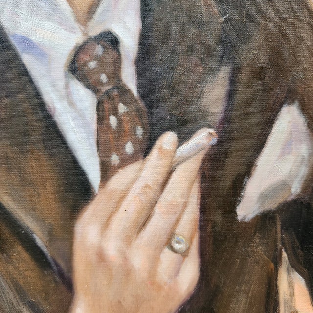 English Portrait of a Feminine Man Oil on Canvas Painting For Sale - Image 3 of 5