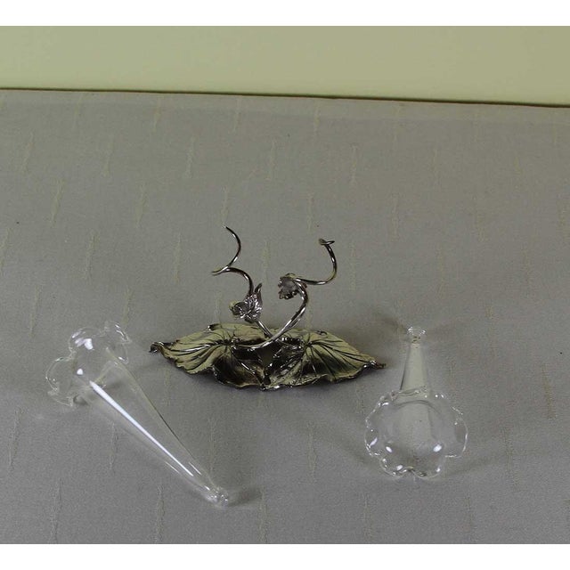 "Sterling Silver Leaves Shape Double Flower Vases. Pattern : Leaves Shape Size: 41⁄2in. Weight: 2.1 Oz. A Sterling Silver...