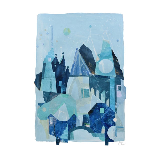 Blue Heaven - Original Architectural Abstract Collage Artwork on Paper by Maria C. Bernhardsson For Sale