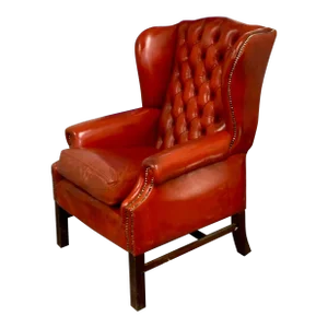 Vintage Red Leather Button Backed Wingback Armchair 20th Century