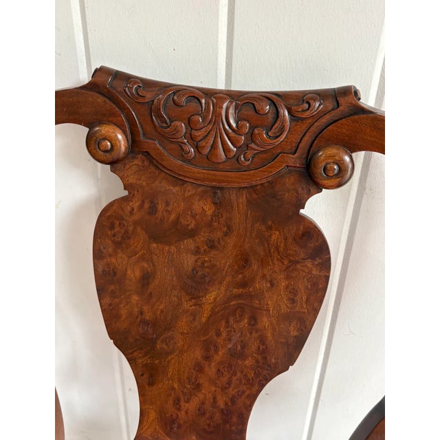 1910s-1920s burlwood Victorian-style armchair w/ pink velvet seat upholstery. Excellent condition.