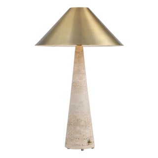 Travertine Cone & Brass Table Lamp For Sale