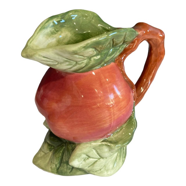 Mid 20th Century Majolica Apple Ceramic Creamer Pitcher For Sale