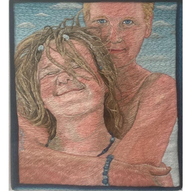 2000 - 2009 Rare Mical Aloni 'seventh Heaven" Couple in Love Embroidery Portrait - Israeli For Sale - Image 5 of 11