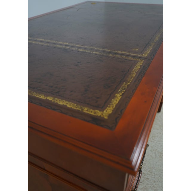 English Yew Wood Brown Leather Top 3 Part Desk For Sale - Image 14 of 18