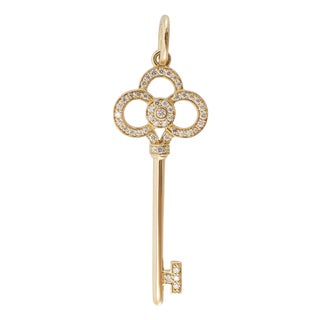 Tiffany & Co. Tiffany Keys 18k Yellow Gold Pave Diamond Key Pendant For Sale