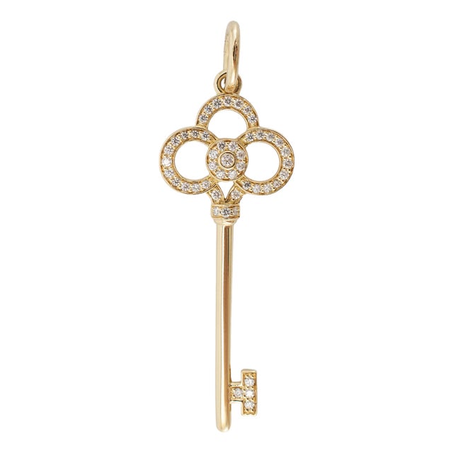 Tiffany & Co. Tiffany Keys 18k Yellow Gold Pave Diamond Key Pendant For Sale
