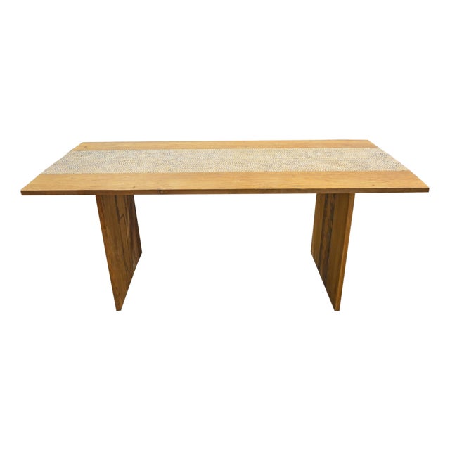 Andrianna Shamaris Shell Inlay Teak Wood Dining Table For Sale