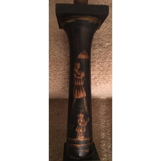 Hand-Painted Black Wooden Chinoiserie Lamp For Sale - Image 11 of 12