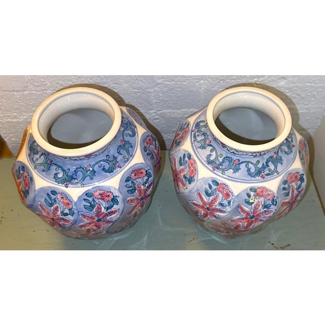 Pink Vintage Pair of Chinese Hand-Painted Vases For Sale - Image 8 of 10