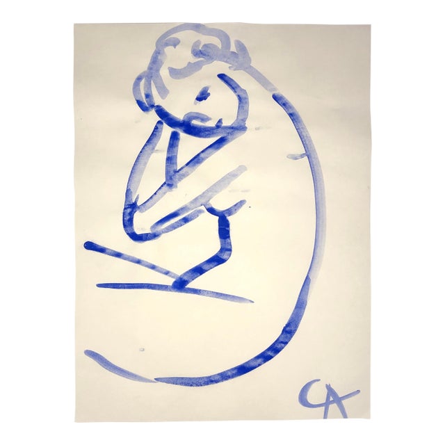 Contemporary Drawing by CL Auker, Line Nude in Gouache 5 For Sale