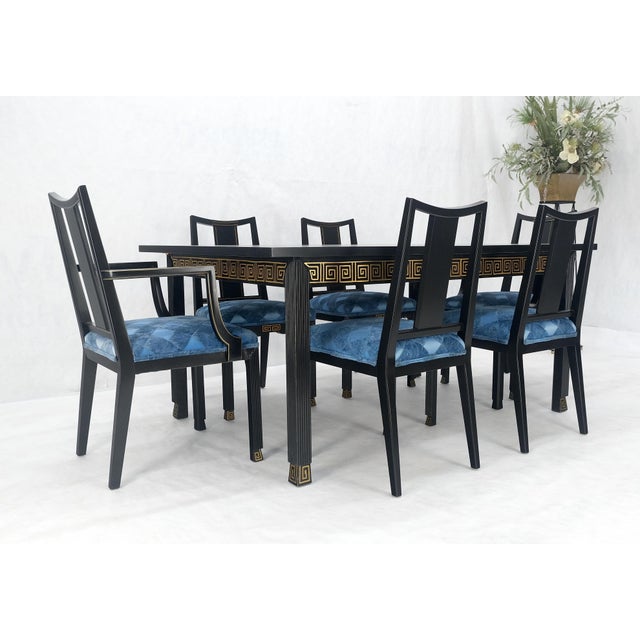 Furnwood Corp. Black Lacquer Gold Ornament Decorated 6 Chairs 2 Leaves Dining Table Set MINT! For Sale - Image 4 of 18