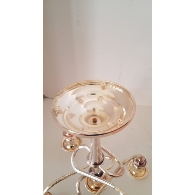 Hollywood Regency Vintage Silver on Copper Five Arm Convertible Candelabra For Sale - Image 3 of 5