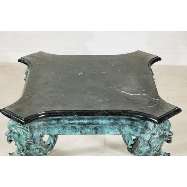 Late 20th Century Verdigris Bronze Side Table with Mythological Figures & Black Marble Top For Sale - Image 10 of 18