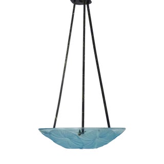 Vintage Art Deco Pendant Light in Blue Glass Paste from Verrerie Dart Degué, 1920s For Sale