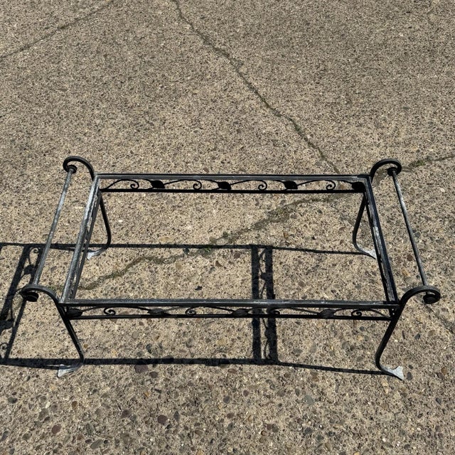 Metal Vintage Salterini Art Nouveau Wrought Iron Garden Patio Rectangular Coffee Table For Sale - Image 7 of 12